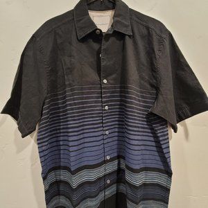 Tommy Bahama Mens Sunset View Hawaiian Style Shirt Black w/Blue Stripes